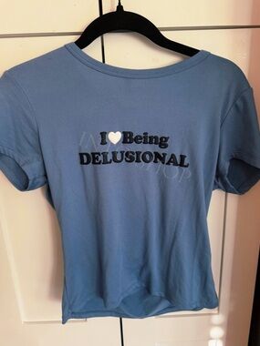 “I Heart Being Delusional” Blue Graphic Tee
